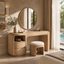 Makeup Vanity Table – Solid Wood Vanity with Round Mirror and Stool