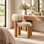 Curved Bouclé Dining Chair with Solid Wood Legs