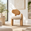 Sculptural Wood Back Bouclé Accent Chair