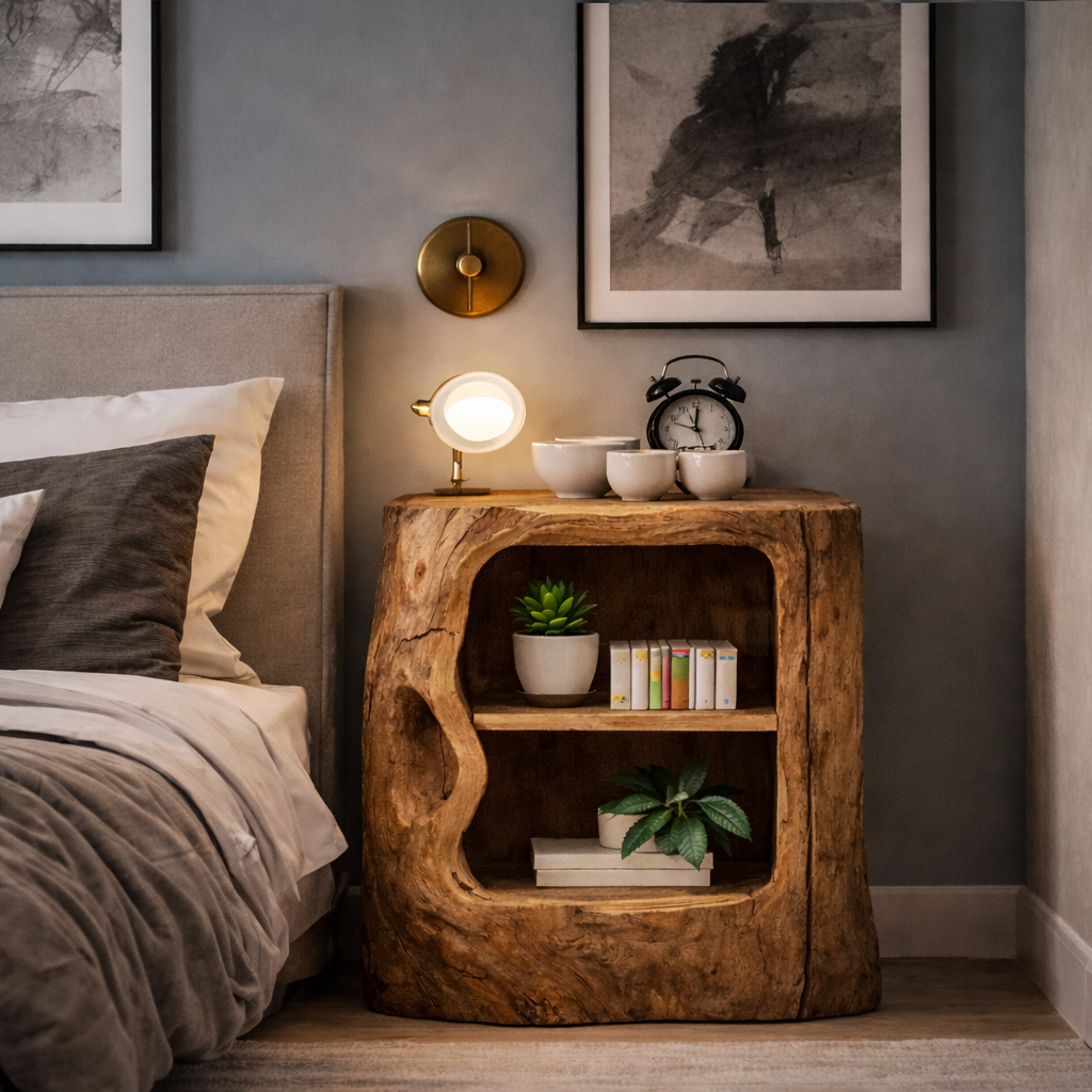 Solid Wood Nightstand – Modern Natural Bedside Table