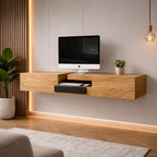 Floating TV Stand – Solid Wood Media Console with Drawer Storage