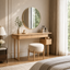 Makeup Vanity Table – Solid Wood Vanity with Round Mirror and Stool
