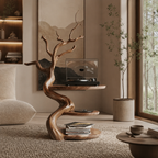Tree Branch Wooden Side Table – Sculptural Solid Wood Accent Table with Storage Shelves