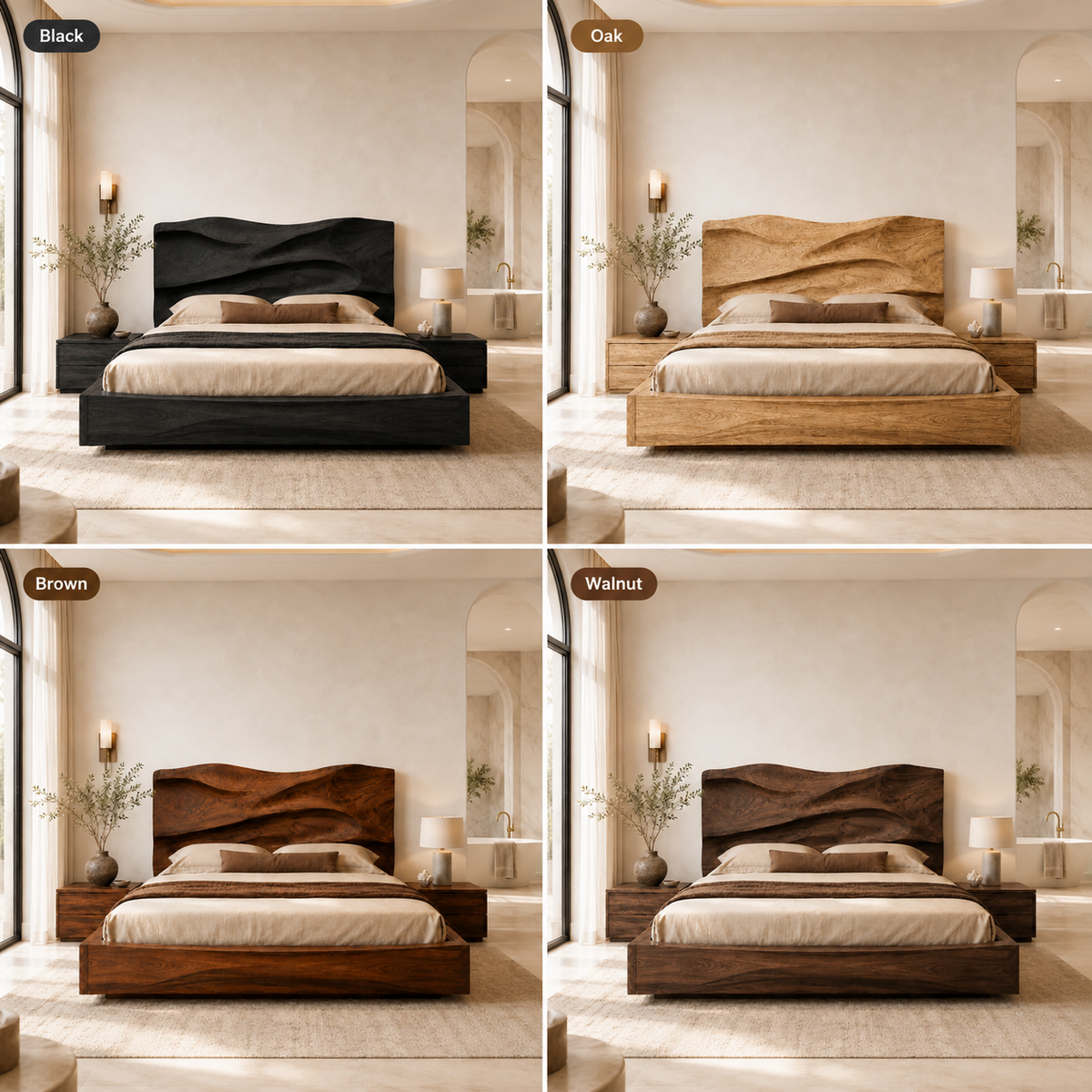 Live Edge Storage Bed – Solid Wood Bed Frame with Sculptural Headboard