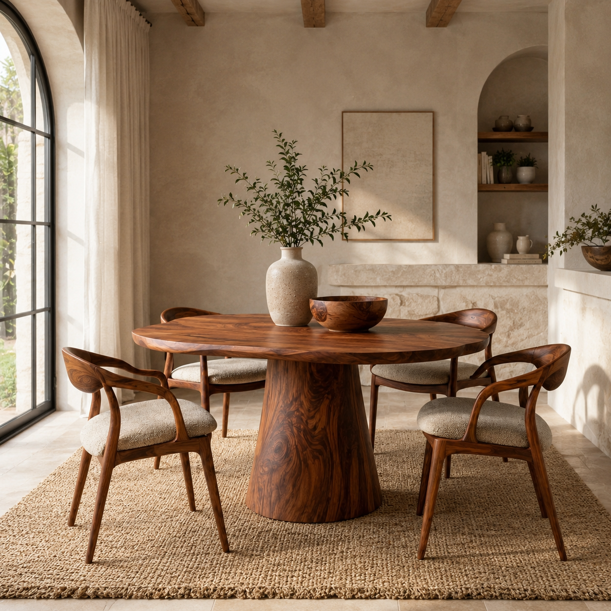 Round Wood Dining Table – Solid Wood Pedestal Table for Dining Room Decor