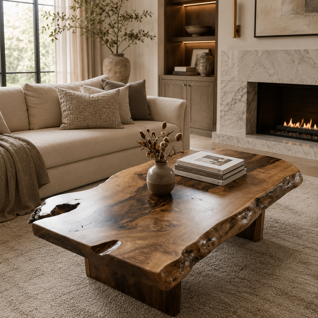 Live Edge Coffee Table – Solid Wood Rustic Table for Living Room Hover Image
