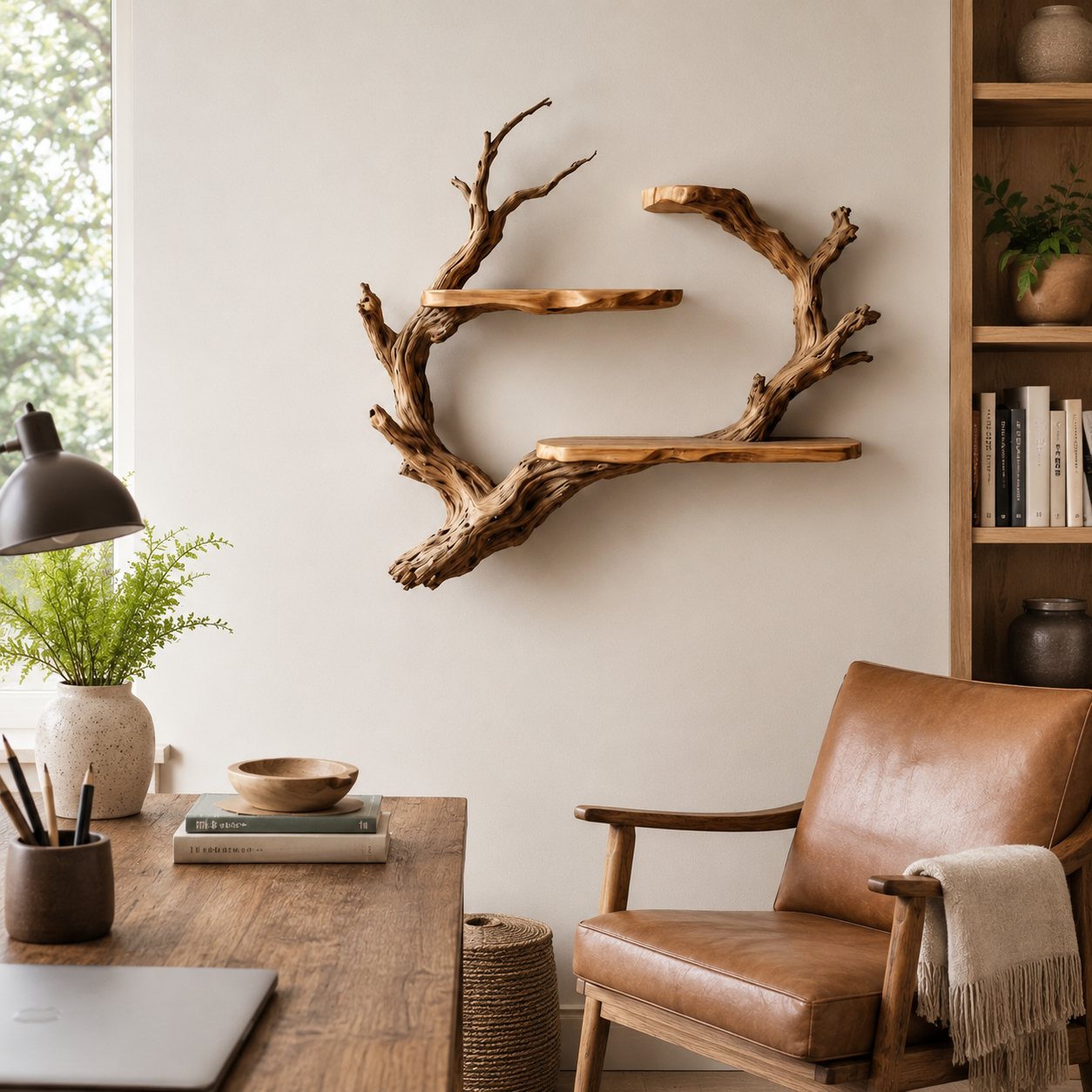 Branch Wood Wall Shelf – Solid Wood Floating Display Shelf with Natural Driftwood Design