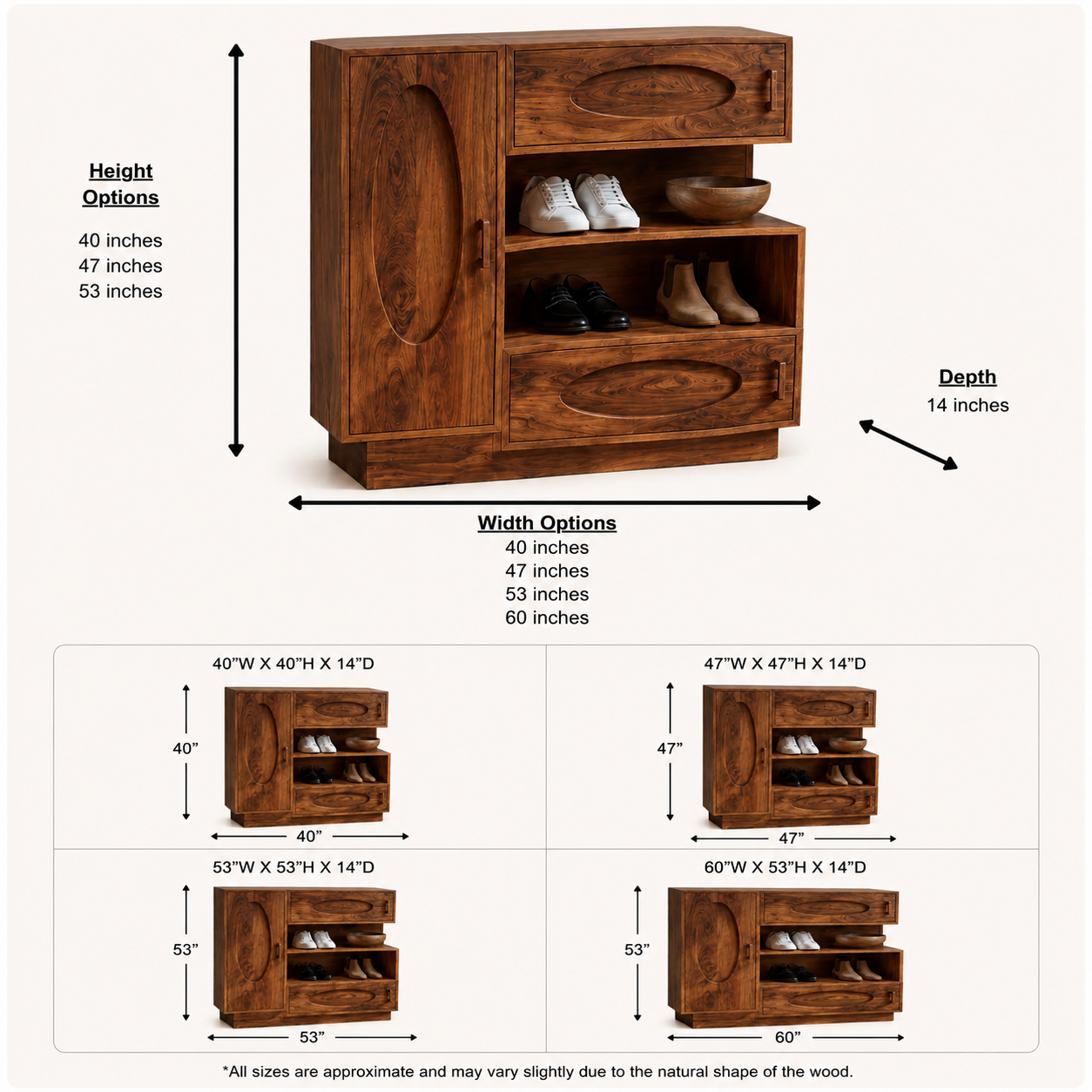 Solid Wood Entryway Shoe Cabinet – Wooden Storage Cabinet with Shelves and Drawers for Home Decor