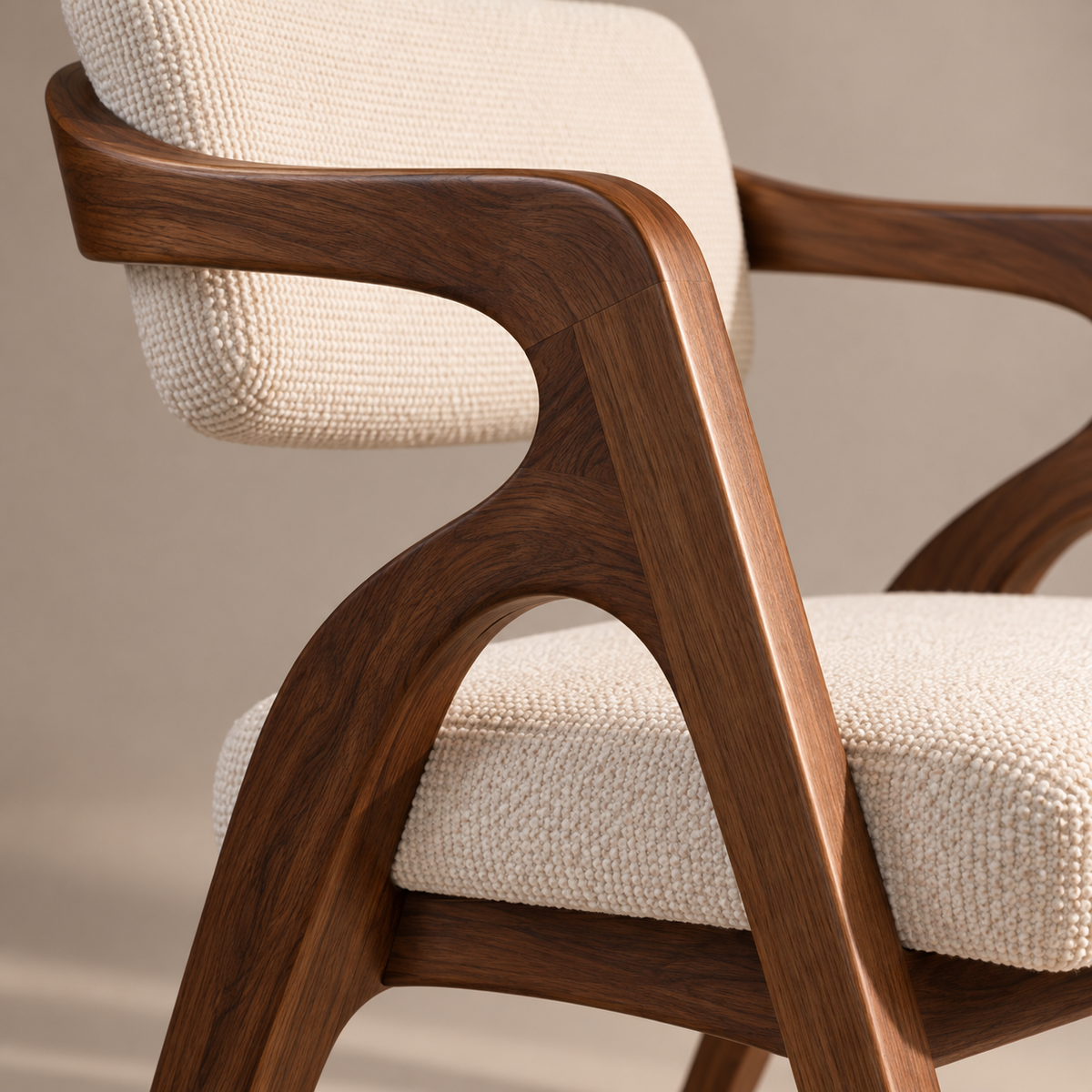 Sculptural Walnut Wood Upholstered Armchair