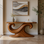 Sculptural wave solid walnut console table for modern entryway