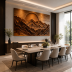 Mountain Wood Wall Art – Solid Wood Carved Landscape Wall Decor for Living Room Decor