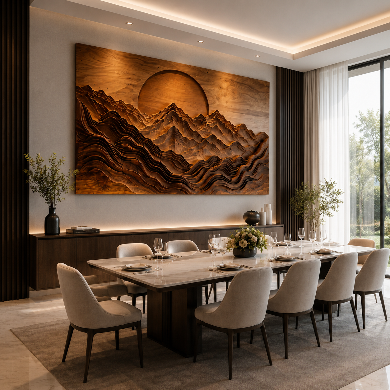 Mountain Wood Wall Art – Solid Wood Carved Landscape Wall Decor for Living Room Decor