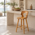 Sculptural Wood Bar Stool – Solid Wood Counter Chair for Kitchen Island Decor