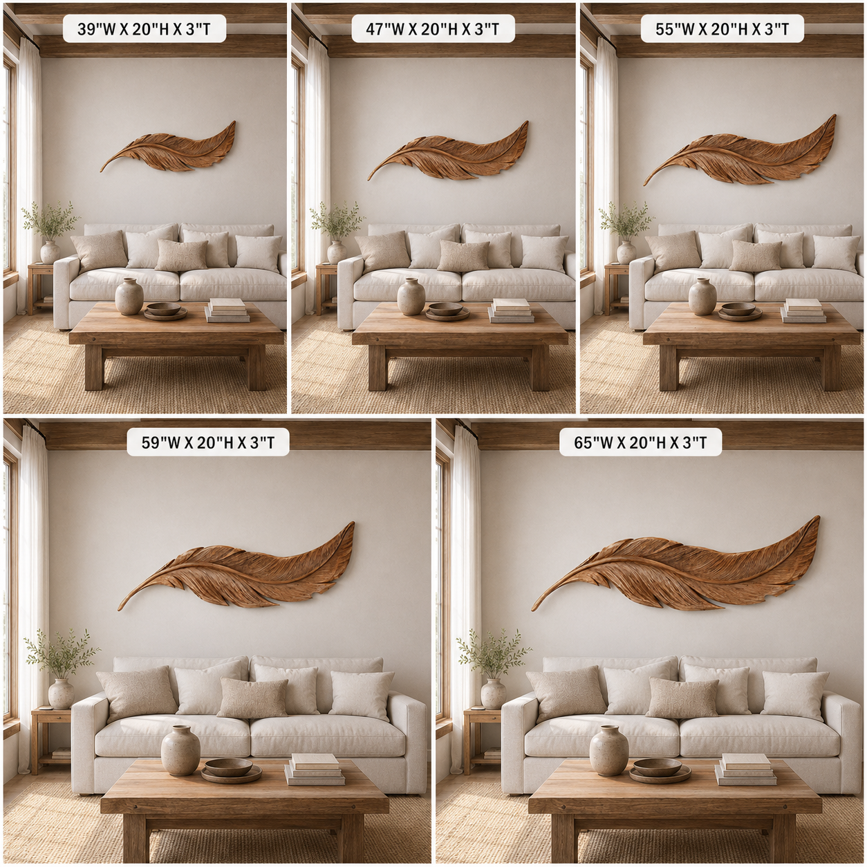 Feather Wood Wall Art – Solid Wood Carved Wall Decor for Bedroom Decor