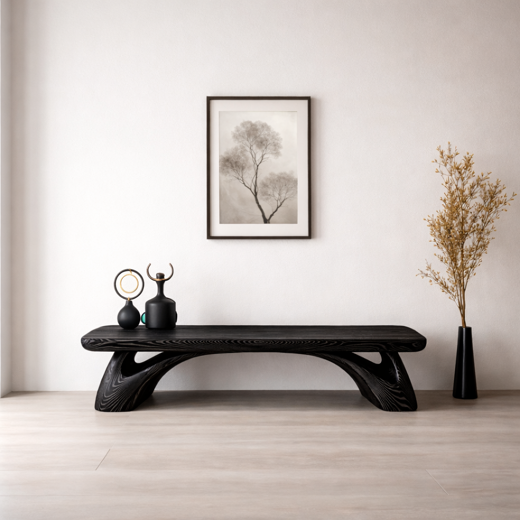 Handcrafted Solid Wood Sculptural Bench – Organic Modern Design