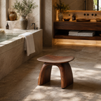Curved Wood Bathroom Stool – Solid Wood Low Spa Seat for Bathroom Decor