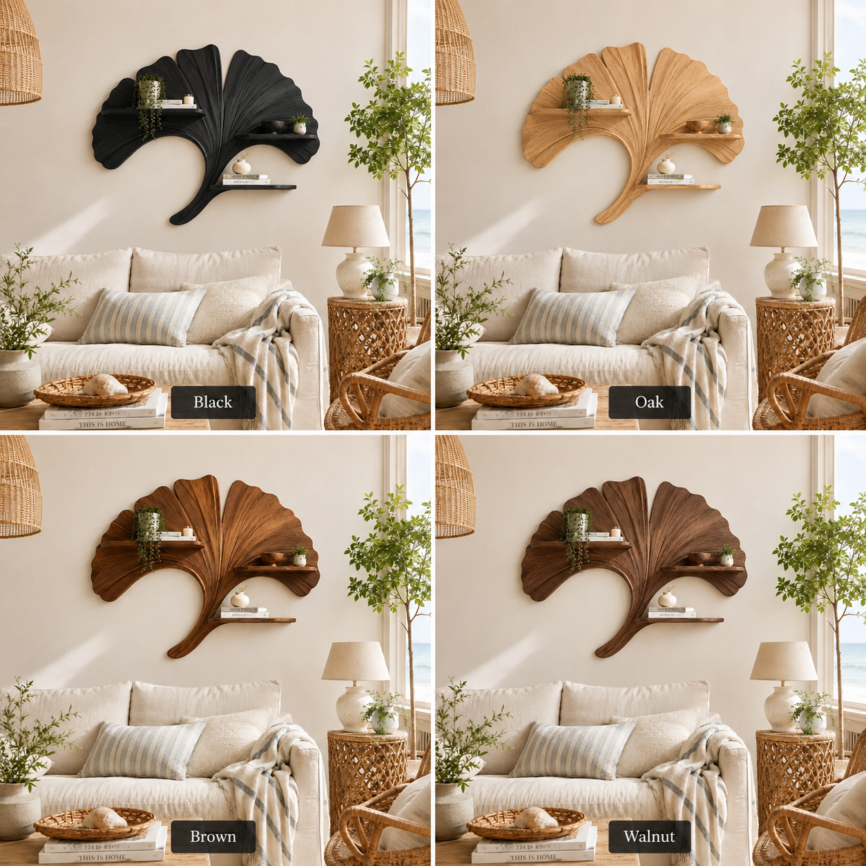 Ginkgo Leaf Wood Wall Shelf – Solid Wood Floating Display Shelf for Living Room Decor