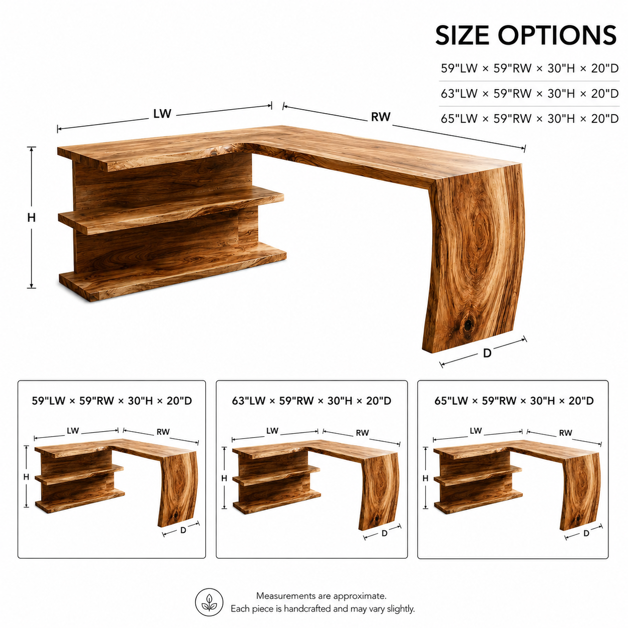 L Shaped Wood Desk – Solid Wood Computer Desk with Storage Shelf for Home Office Decor
