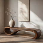 Walnut Wood Bench – Mid-Century Sculptural Bench