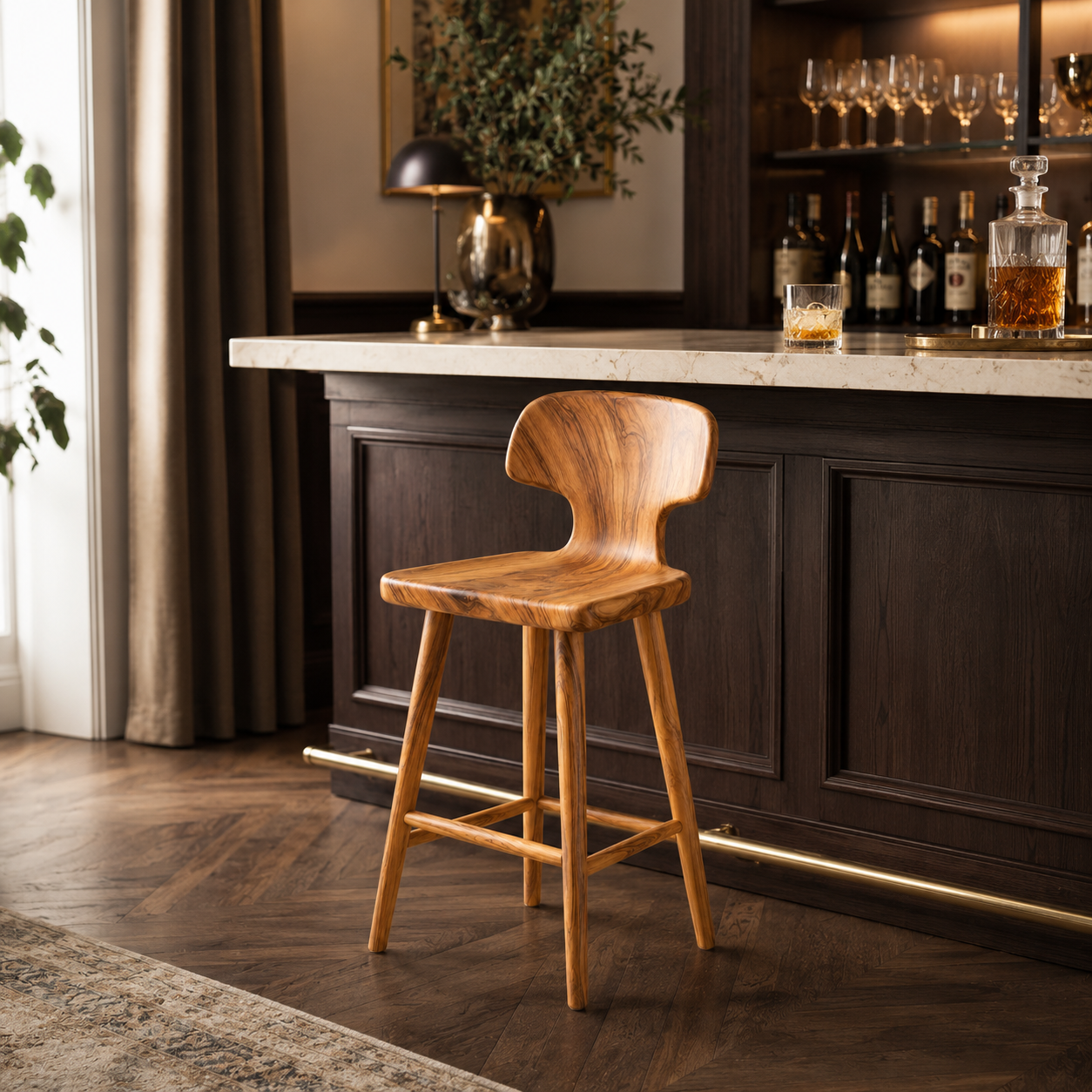 Wood Bar Stool – Solid Wood Counter Chair for Kitchen Island Decor