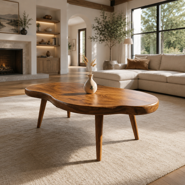 Round Coffee Table – Solid Wood Table for Living Room Hover Image