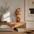 Sculptural Wood Table Lamp – Solid Wood Bedside Lamp for Living Room Decor