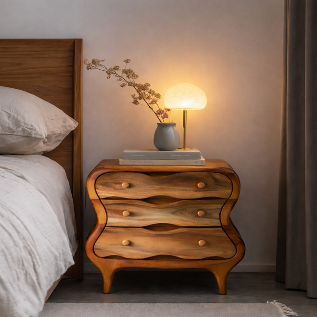 Organic Sculpted Wooden Nightstand with Drawers – Modern Artistic Bedside Table Main Image