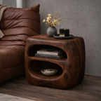 Handcrafted Solid Wood Nightstand – Sculptural Bedside Table with Open Storage