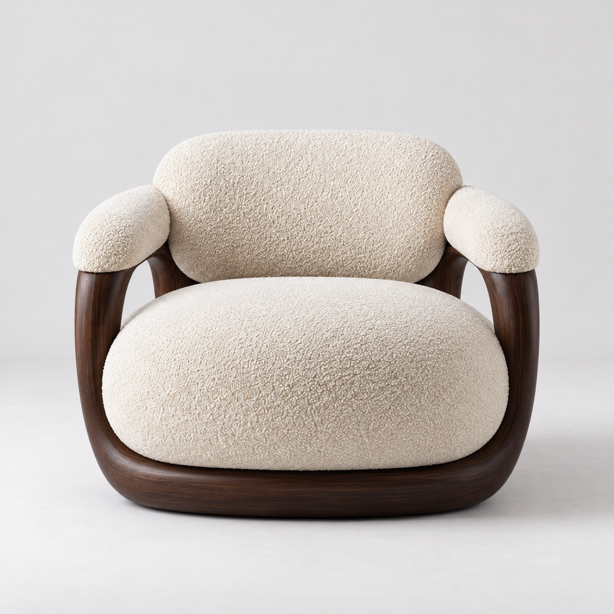 Sculptural Bouclé Swivel Lounge Chair