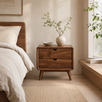 Solid Wood Nightstand – Mid Century Bedside Table for Bedroom Decor