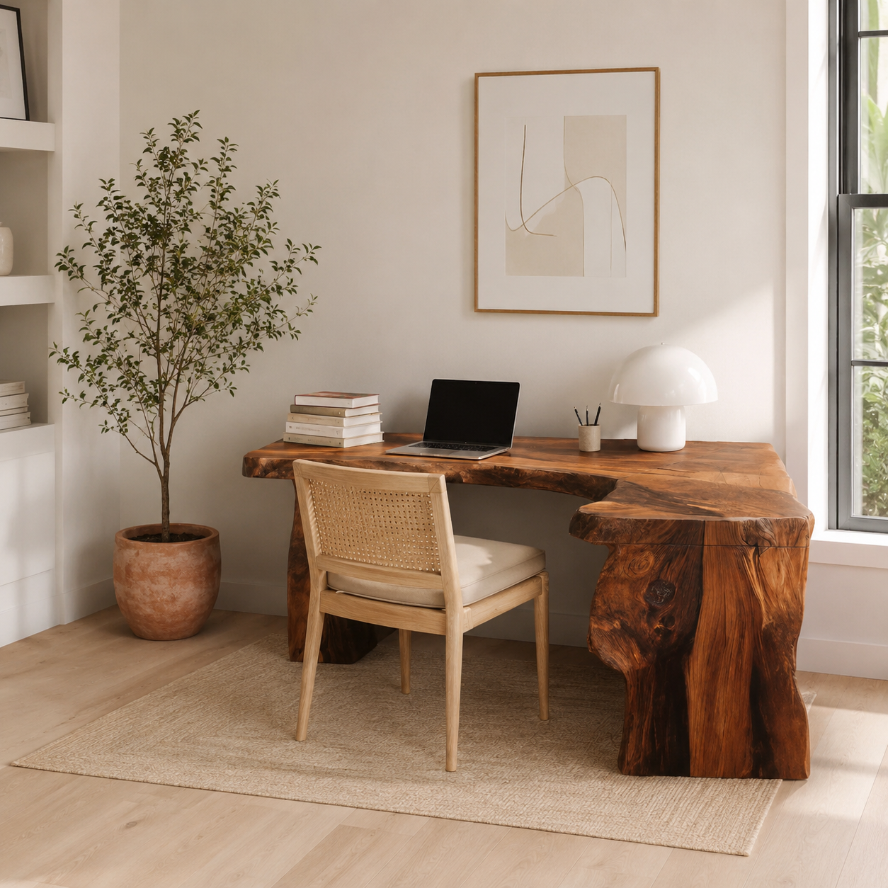 Live Edge L-Shaped Wood Desk – Solid Wood Corner Office Desk with Natural Edge for Home Office Decor