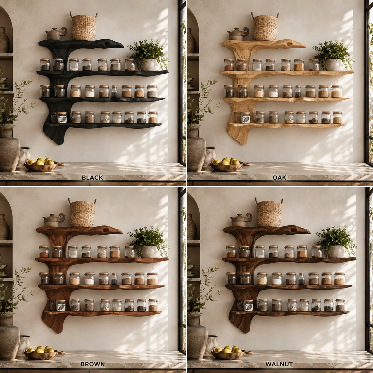 Wall-Mounted Spice Rack – Solid Wood Kitchen Organizer Shelf