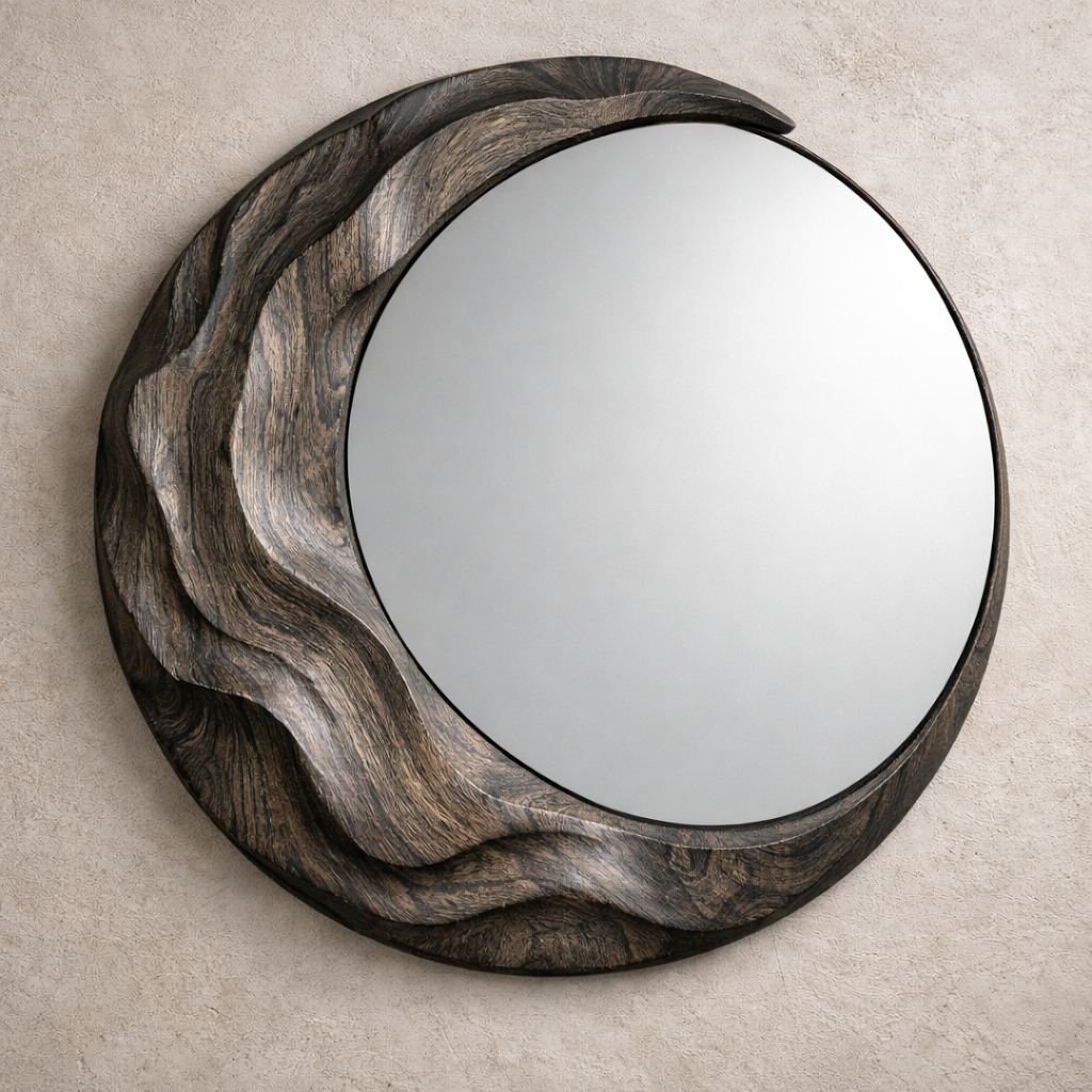 Wave Wall Mirror – Sculptural Hand-Carved Wood Mirror