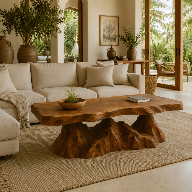 Organic Sculptural Solid Wood Coffee Table – Handcrafted Live Edge Design Hover Image