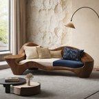 Solid Wood Curved Lounge Sofa – Sculptural Accent Sofa for Modern Interiors