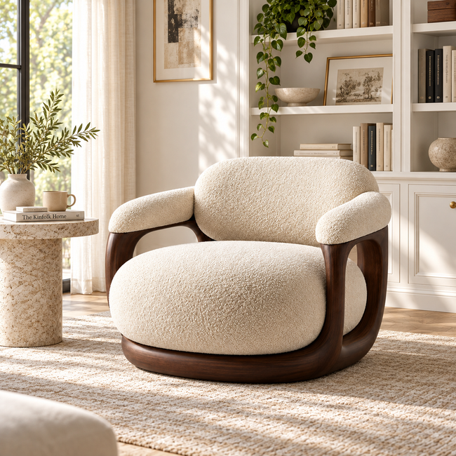 Sculptural Bouclé Swivel Lounge Chair Main Image