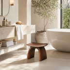 Curved Wood Bathroom Stool – Solid Wood Low Spa Seat for Bathroom Decor
