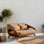 Sculptural Sofa Bench – Solid Wood Lounge Bench with Cushioned Seat