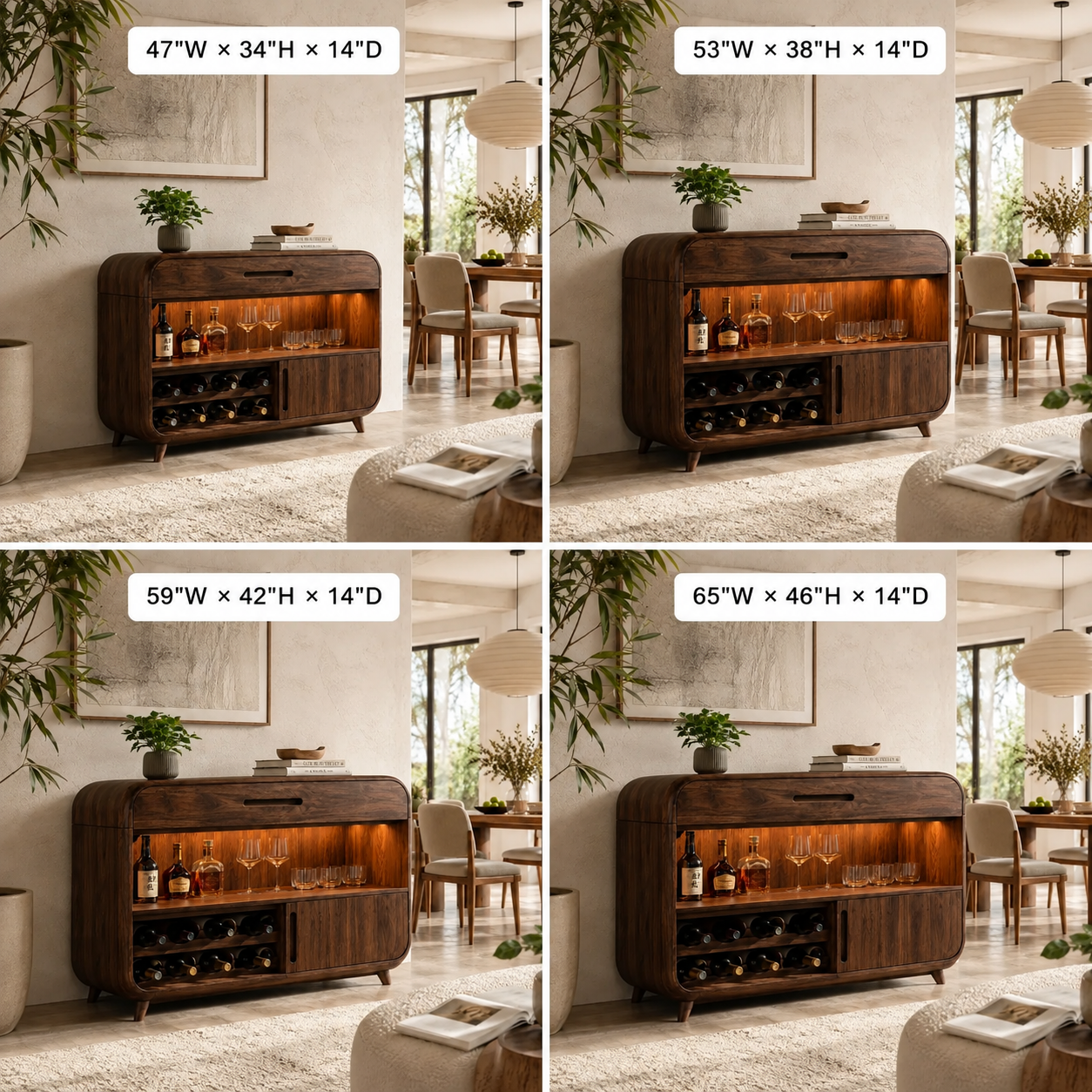 Rounded Wood Bar Cabinet – Solid Wood Wine Storage Cabinet for Living Room Decor