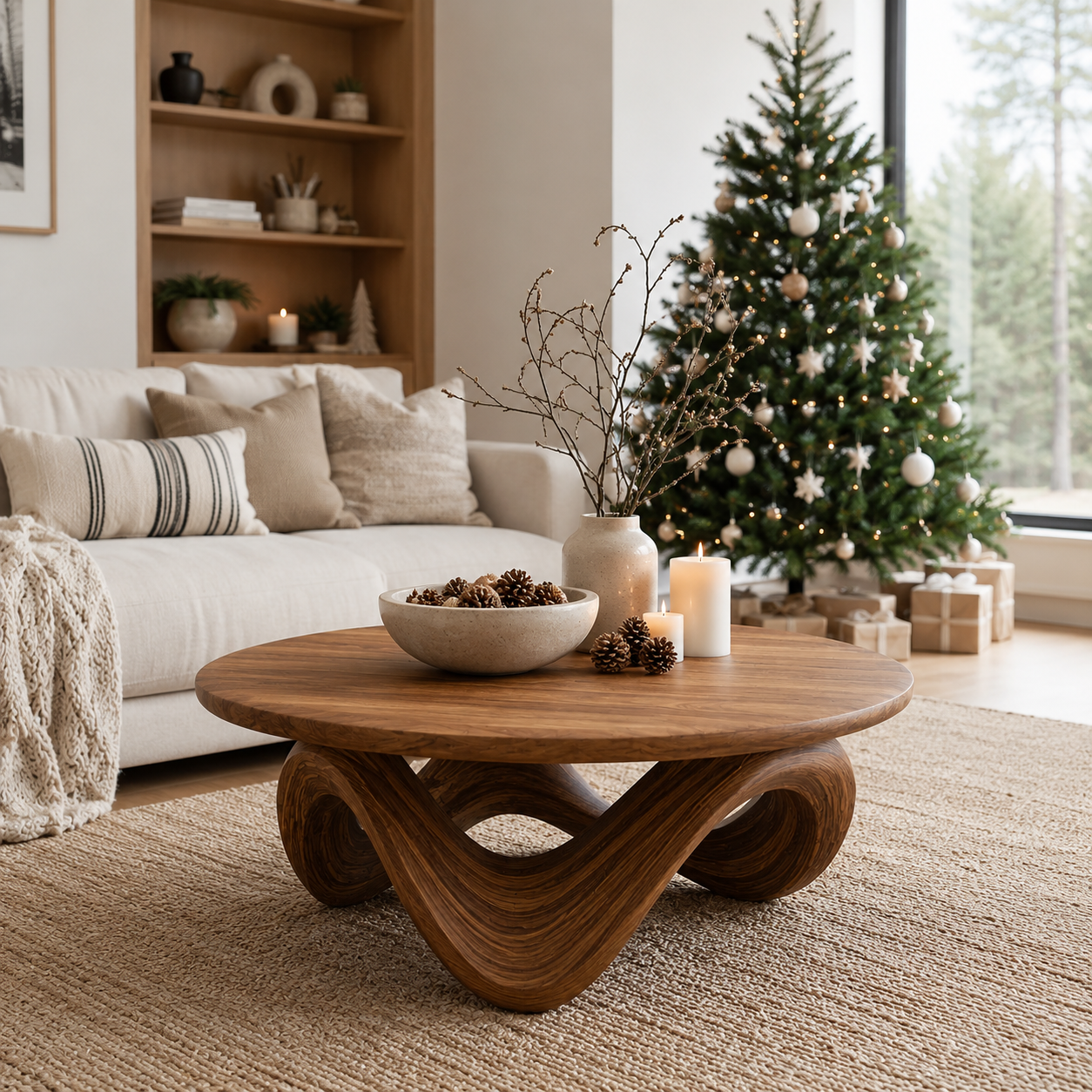 Ribbon Loop Round Wood Coffee Table