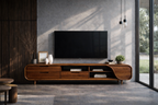 Solid Wood Curved Media Console – Low Profile TV Stand