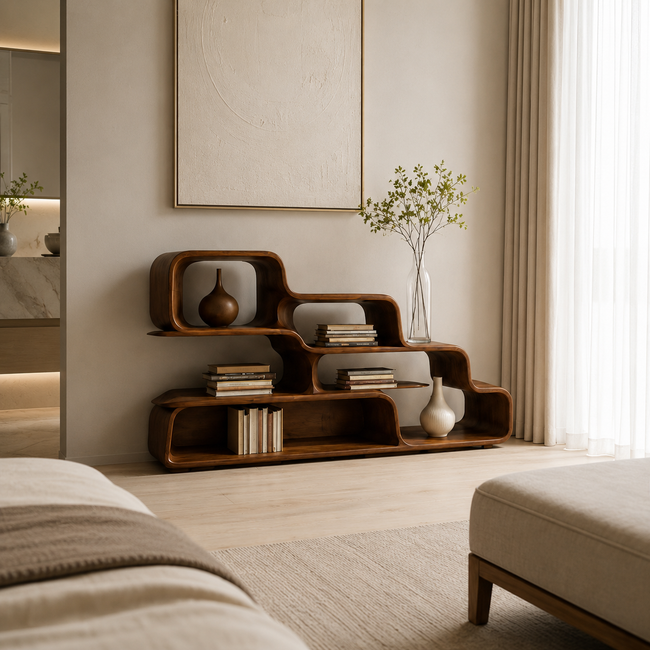 Modular Wood Bookshelf – Solid Wood Stacking Display Shelf for Living Room Decor Main Image