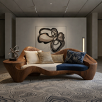 Solid Wood Curved Lounge Sofa – Sculptural Accent Sofa for Modern Interiors
