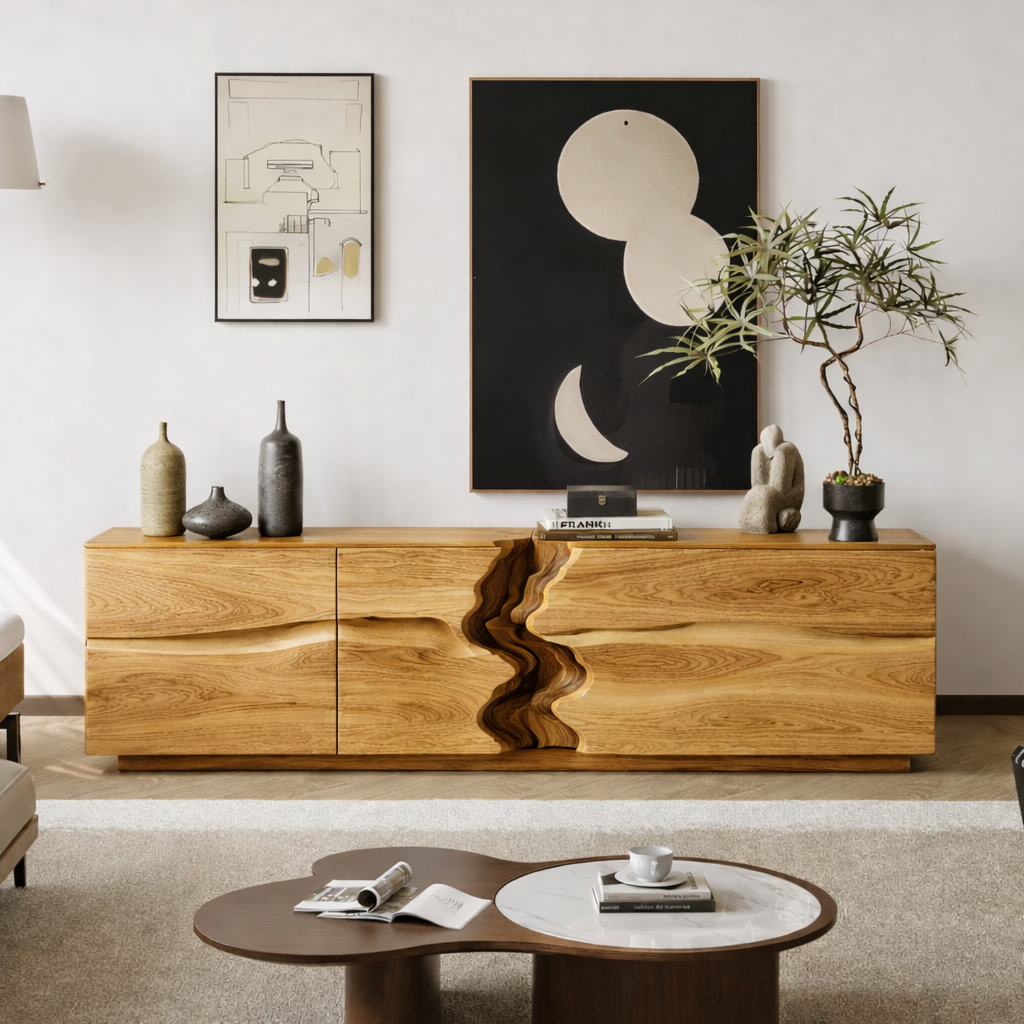 Solid Wood TV Stand – Modern Natural Media Console