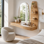Floating Wood Vanity Desk – Solid Wood Wall Mounted Makeup Table for Bedroom Decor