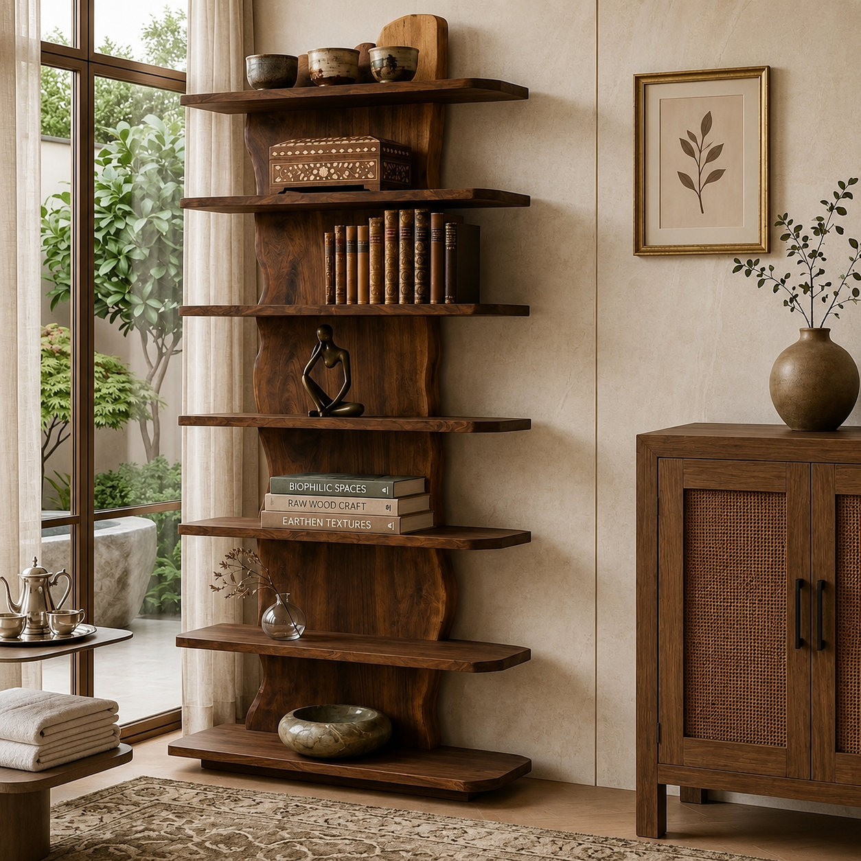 Tall Bookcase – Solid Wood Display Shelf for Living Room