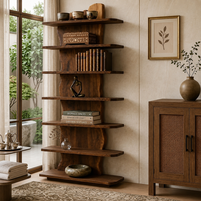 Tall Bookcase – Solid Wood Display Shelf for Living Room Main Image