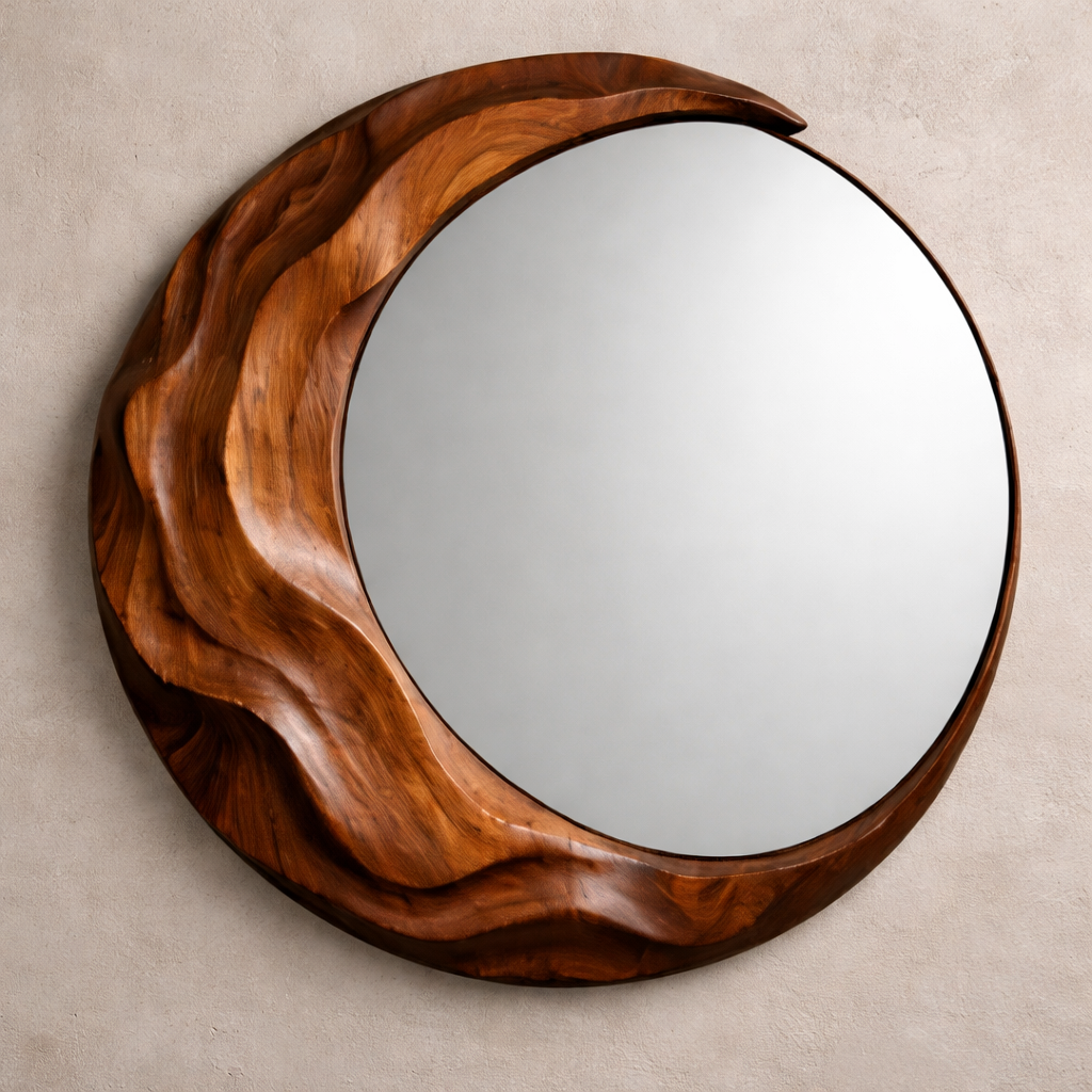 Wave Wall Mirror – Sculptural Hand-Carved Wood Mirror