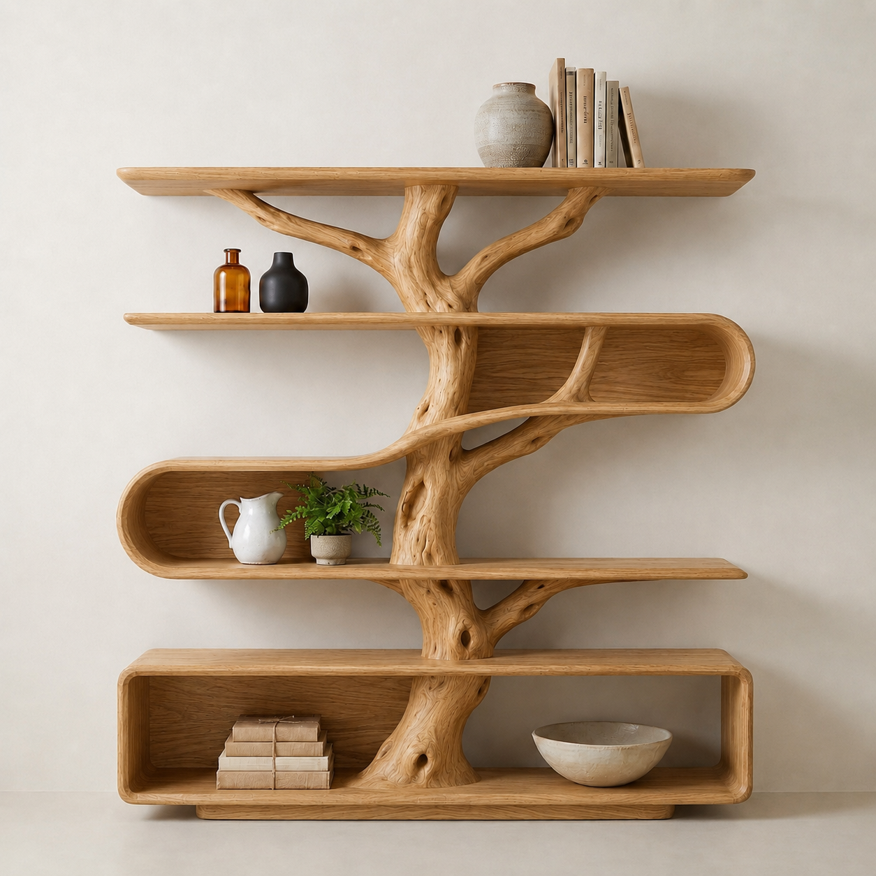 Tree Branch Bookcase – Sculptural Solid Wood Display Shelf