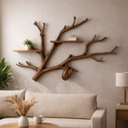 Rustic Solid Wood Branch Wall Shelf for Living Room Decor